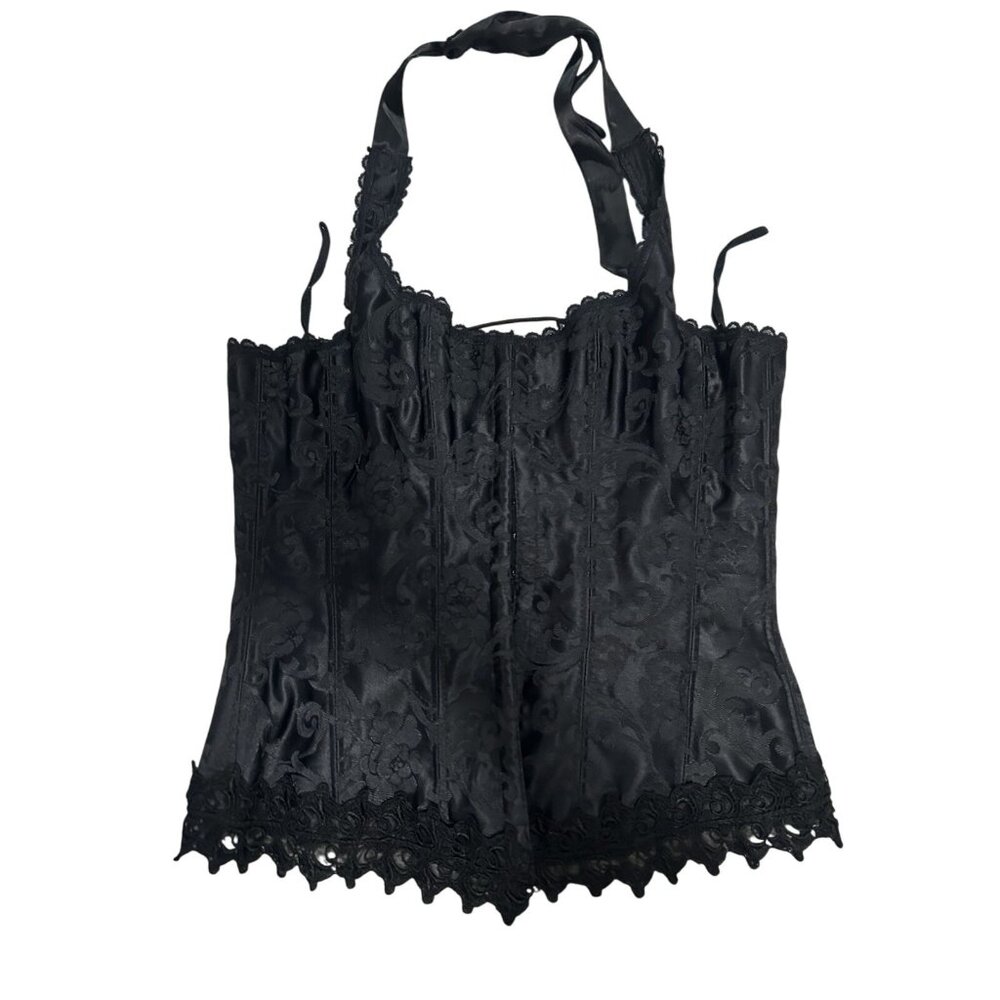 Fredericks Of Hollywood Corset Womens 34 BLACK  Lace Up Halter Bridal Style 7005
